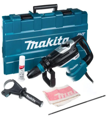 Makita AVT Abbruchhammer mit Transportkoffer, Zusatzgriff, Schmierfett und Zubehör.