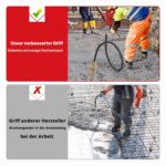 Vergleich eines ergonomischen Betonrüttler-Griffs mit herkömmlichen Griffen für kraftsparendes Arbeiten und höheren Bedienkomfort.