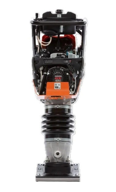 Rückansicht des Husqvarna LT 6005 mit Honda-Motor und freiliegender Technik.