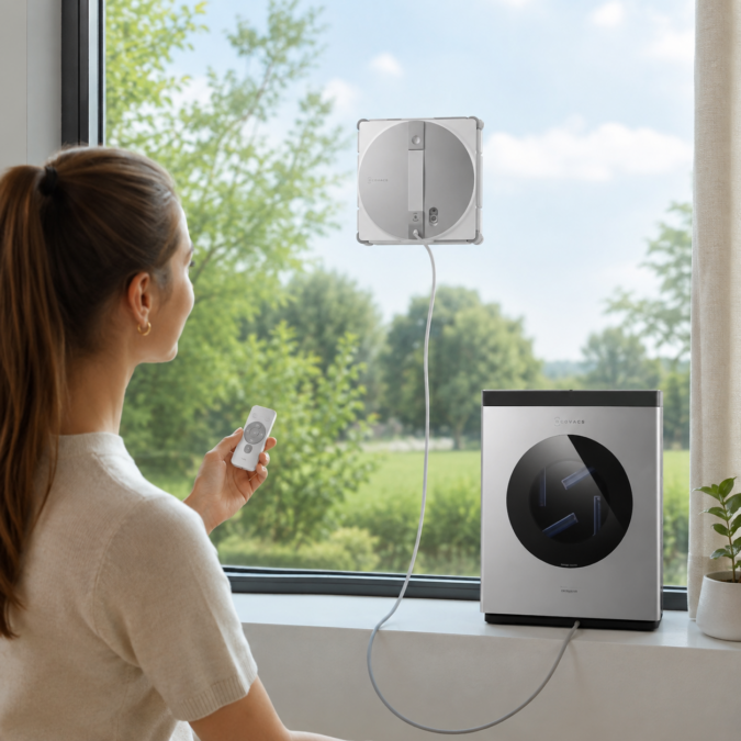 Fensterputzroboter in Verwendung